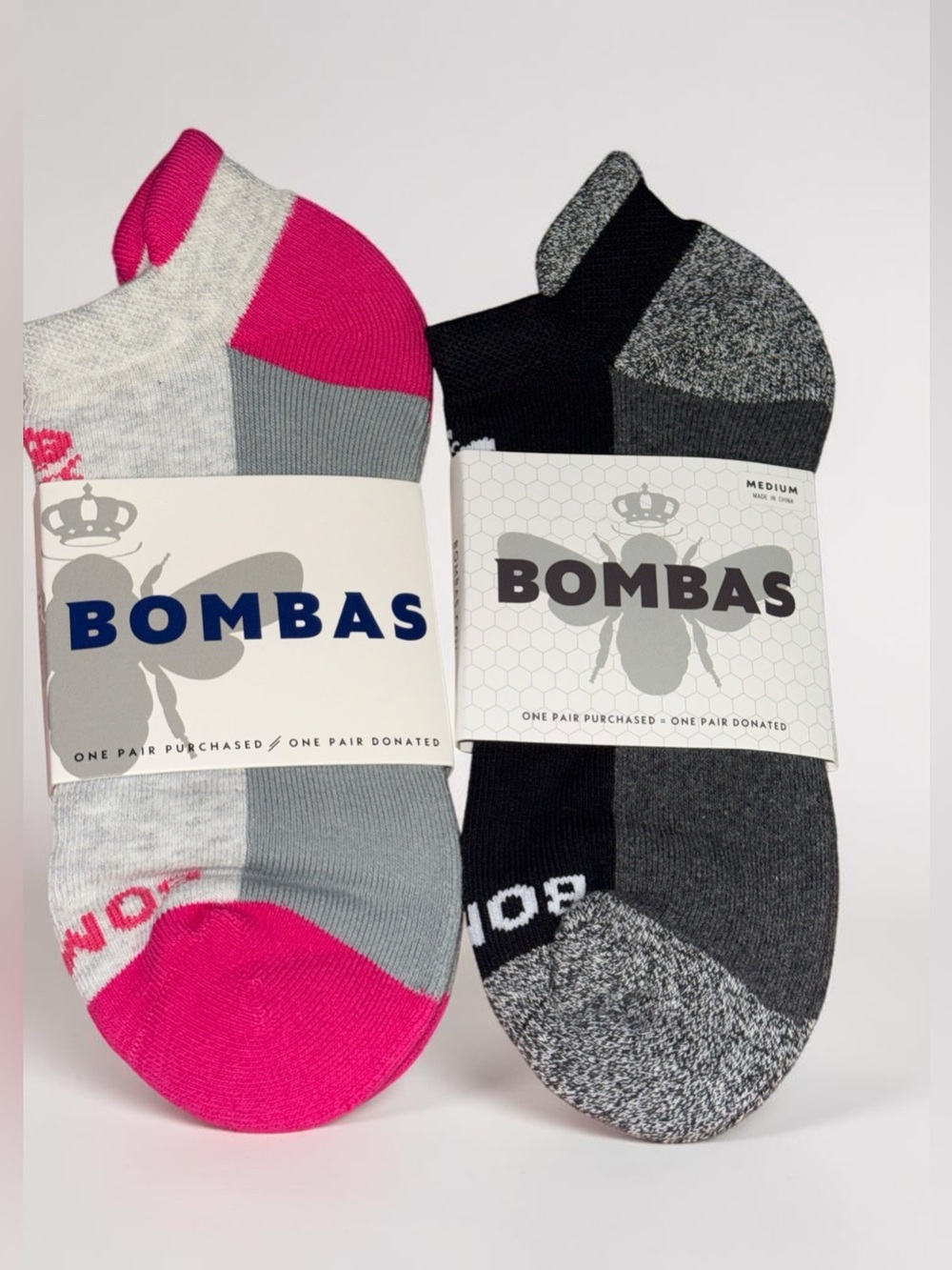 NWT Bombas Ankle Socks — Black, Gray & Pink SZ MED